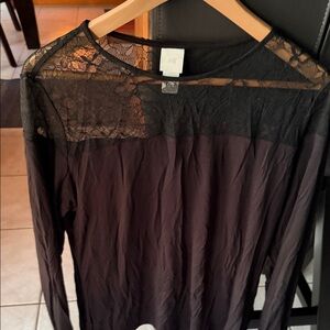 H&M Black Lace Yoke Long Sleeve Blouse with Dark Plum Body